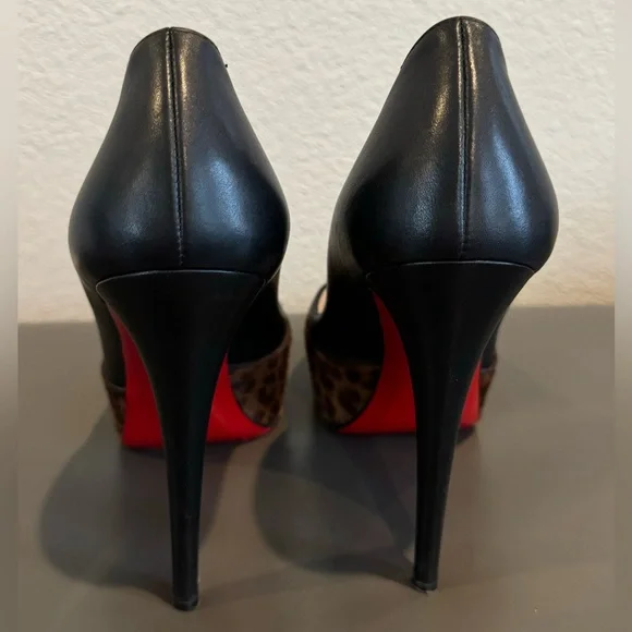 Christian Louboutin Black Maggie 140mm Leopard Pony Hair Heels Pumps 37.5 Gold - Picture 4 of 10